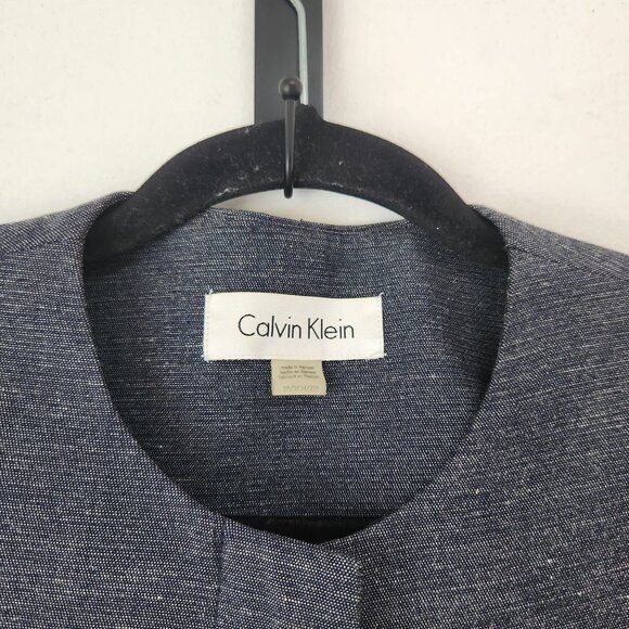Calvin Klein Navy Blue Button Front Blazer Jacket Linen Blend Petite 2 (2P) - Picture 5 of 8